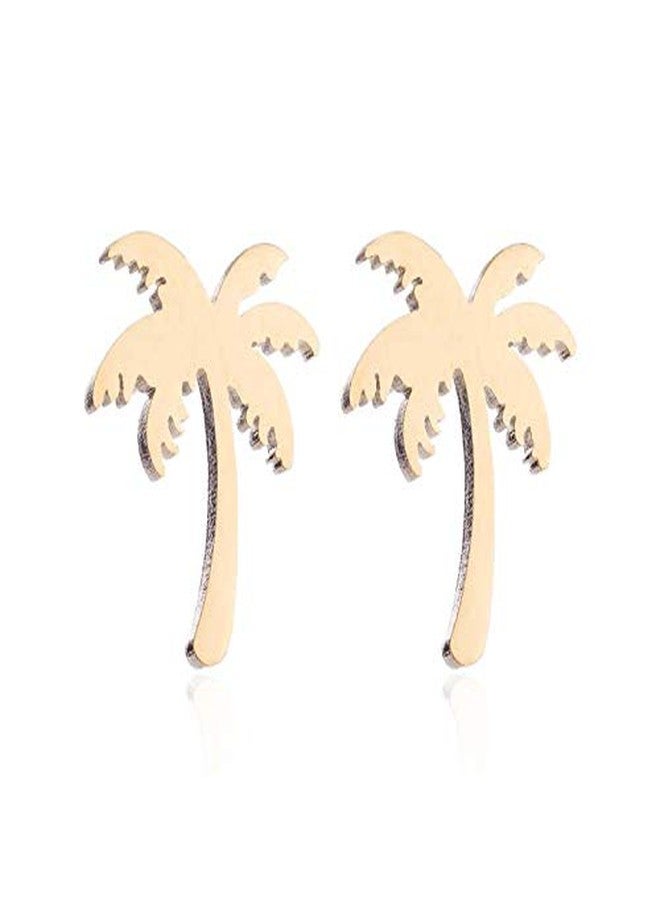 QIAN0813 Stainless Steel Hawaii Tropical Plant Pendant Necklace for Women Coconut Palm Tree Stud Earrings Beach Set Jewelry (Gold) - Image 4